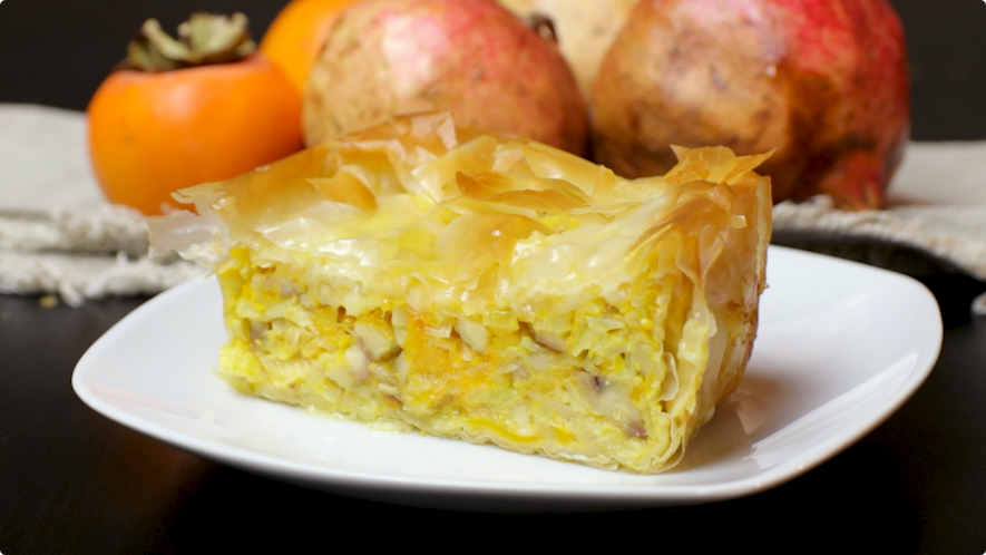 Sformato di zucca porri castagne e Raspadura
