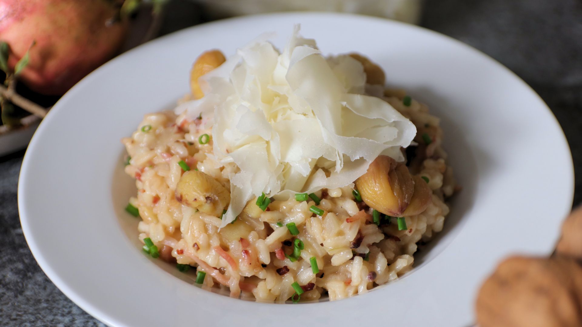Risotto con castagne speck e Raspadura bella Lodi